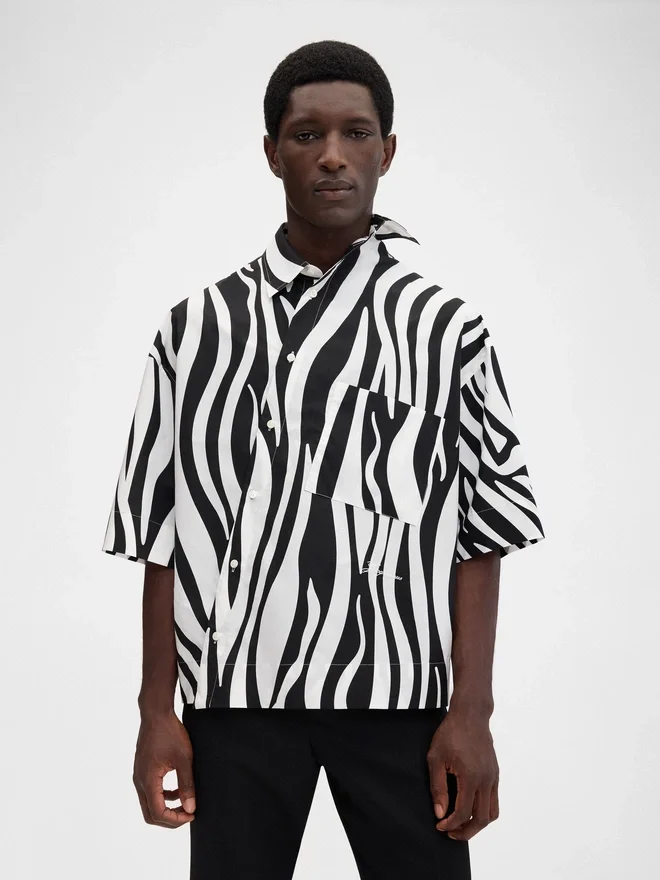 The Pablo short-sleeve shirt Wavy Psyche print asymmetric shirt The Pablo short-sleeve shirt Wavy Psyche print asymmetric shirt