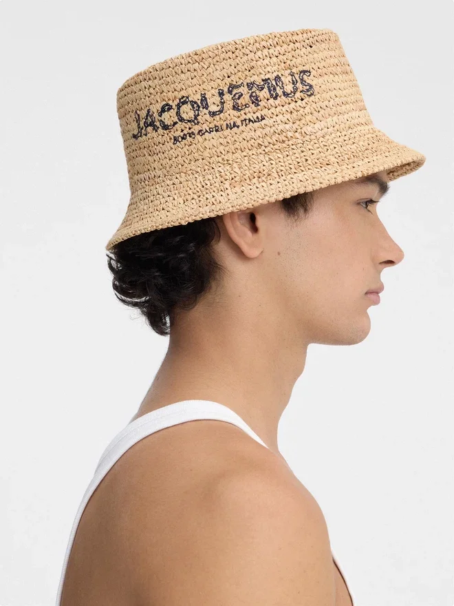 The Pesco bucket hat Embroidered raffia bucket hat The Pesco bucket hat Embroidered raffia bucket hat