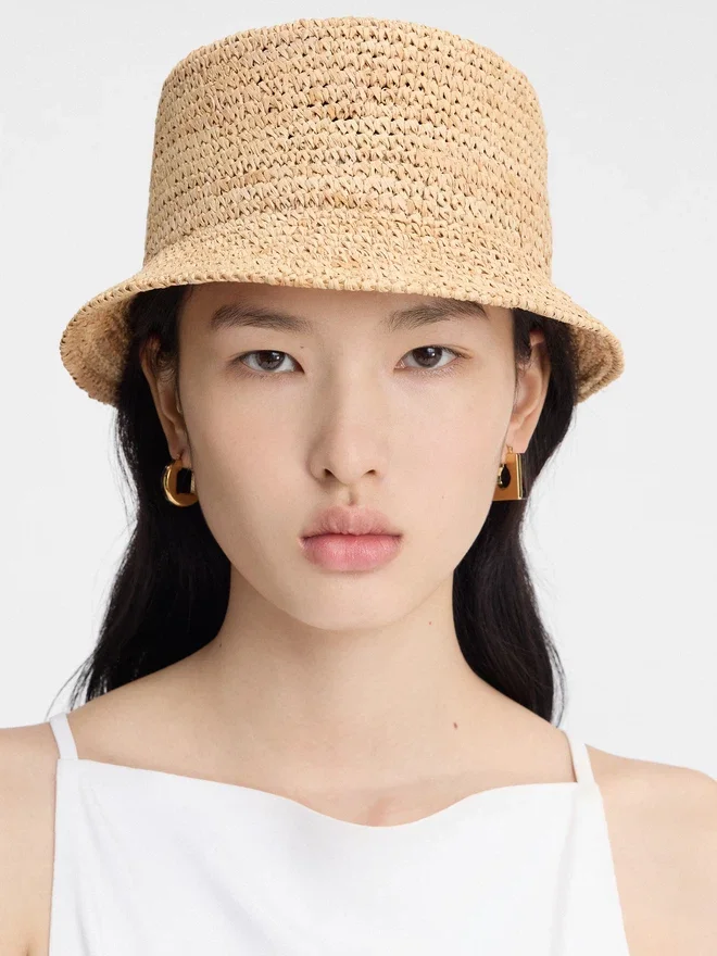 The Pesco bucket hat Embroidered raffia bucket hat The Pesco bucket hat Embroidered raffia bucket hat
