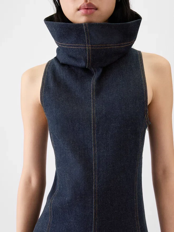 The Triangle de-Nîmes denim dress High stand-collar denim dress The Triangle de-Nîmes denim dress High stand-collar denim dress