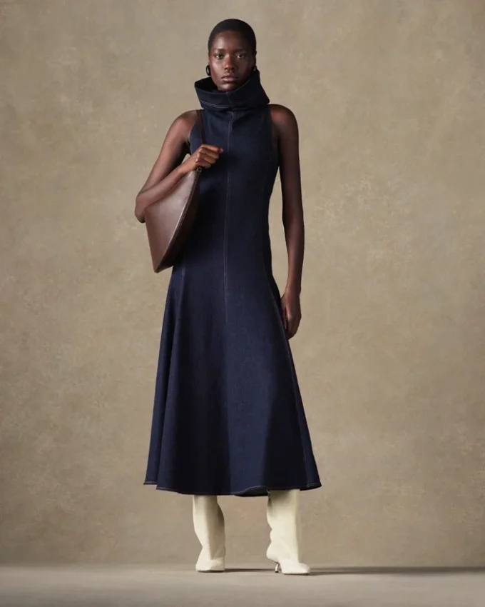 The Triangle de-Nîmes denim dress High stand-collar denim dress The Triangle de-Nîmes denim dress High stand-collar denim dress
